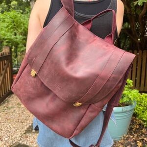 Burgundy Leather Backpack monogrammed MM